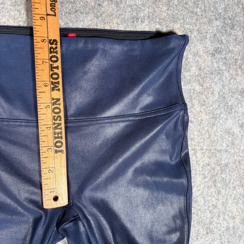 Spanx Faux Leather Leggings Womens S Navy Blue High Waist Coated Metallic Coated